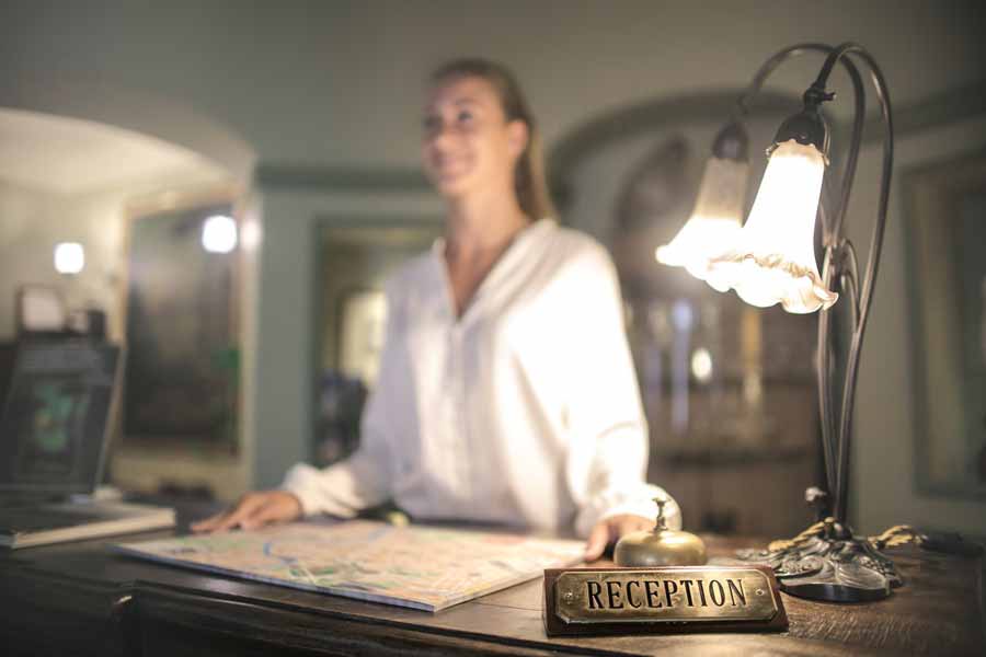 Girl at a hotel reception