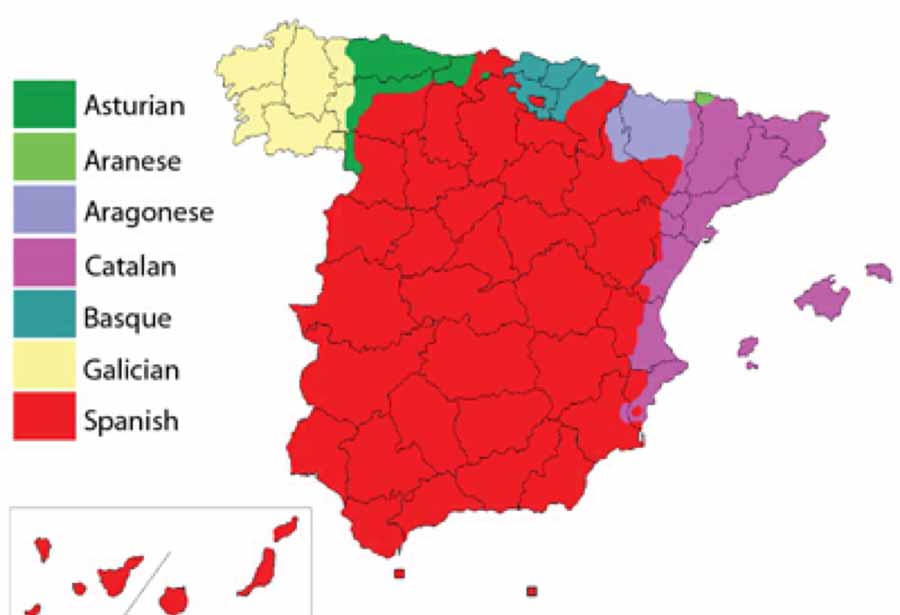 Karte der Amtssprachen in Spanien