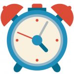 Piktogram budzika w kolorze niebieskim i czerwonym
