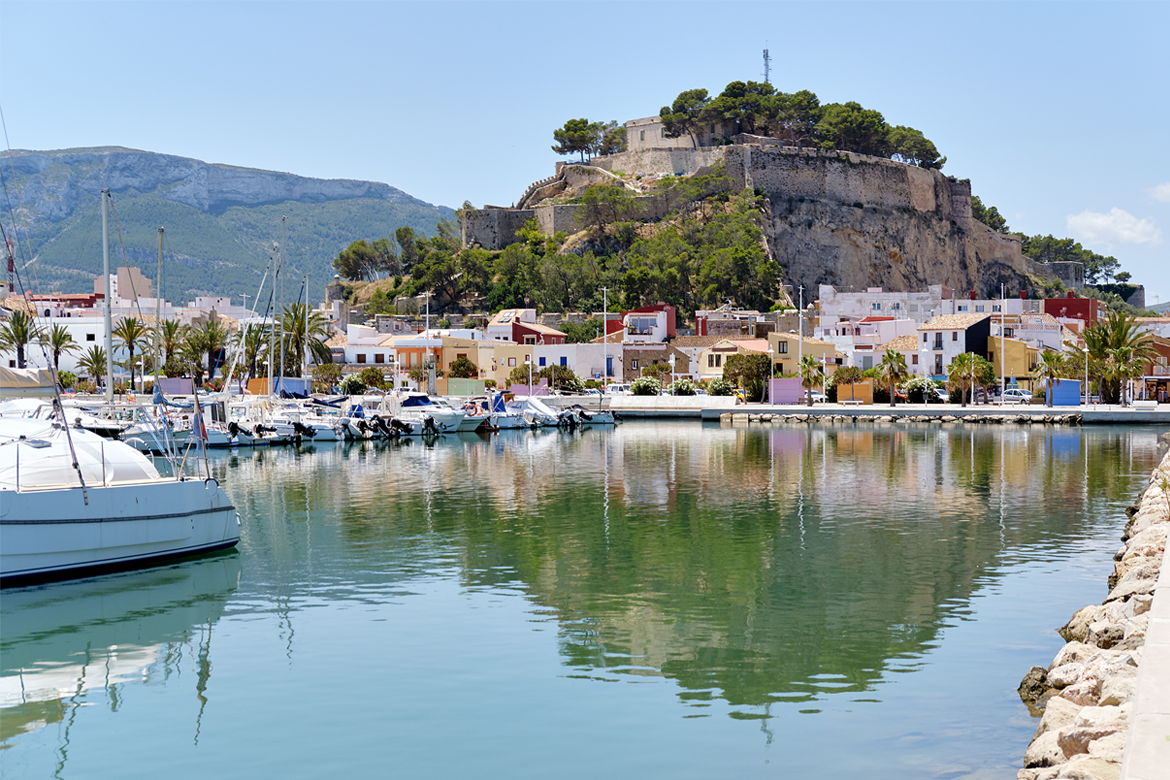 Castle and port of Denia in Spain