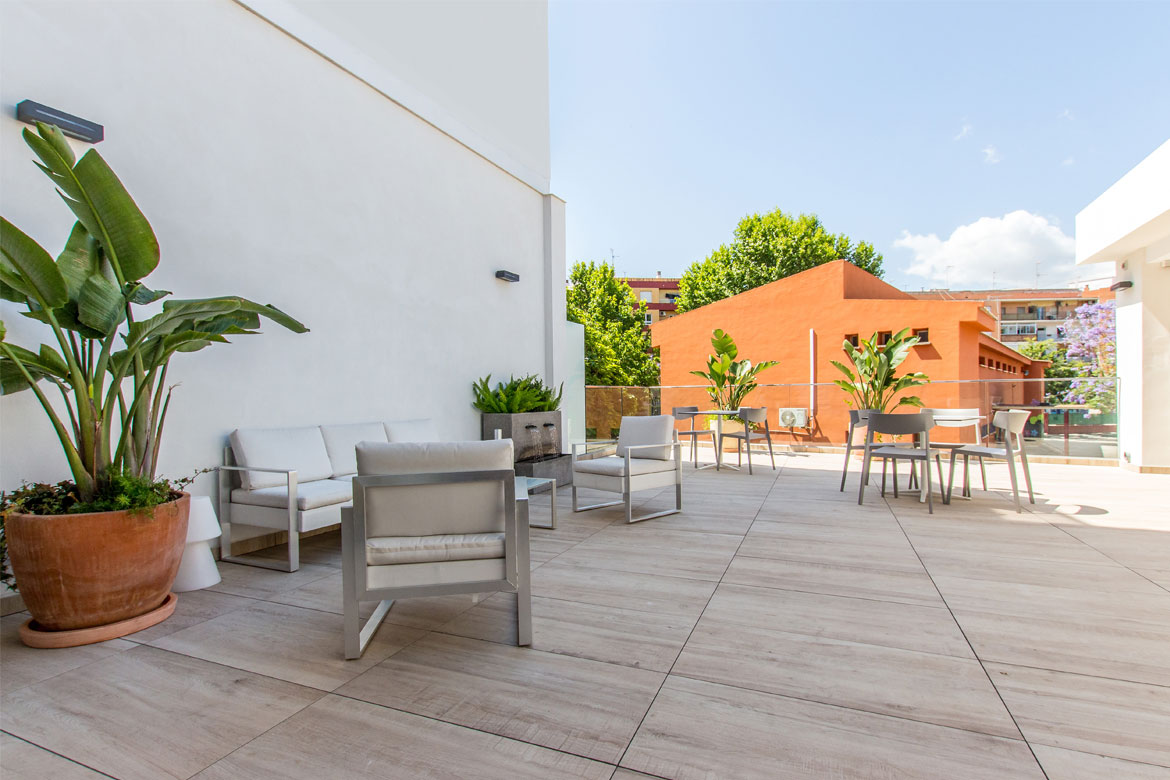 Terrace of the school of Spanish TLCdénia in Spain, in Denia