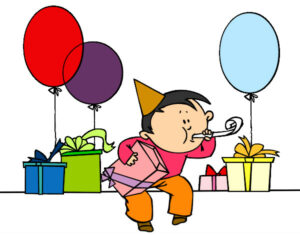 Illustration eines Kindes das Geburtstag feiert